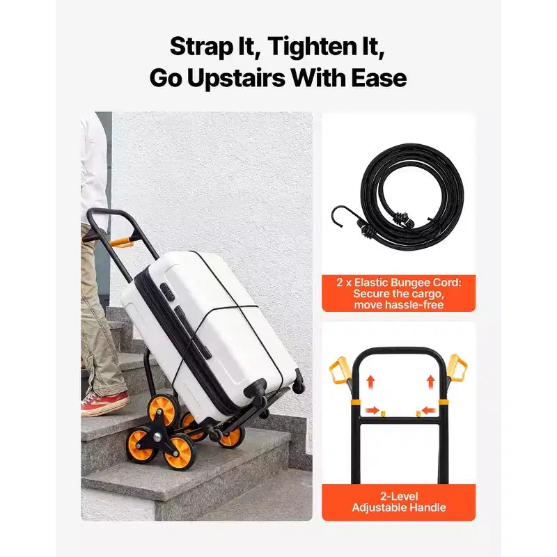 VEVOR Stair Climbing Cart, 440 lbs Stair-Climbing Capacity, Heavy-Duty Folding Trolley Cart with Telescoping Handle, Black+Orange