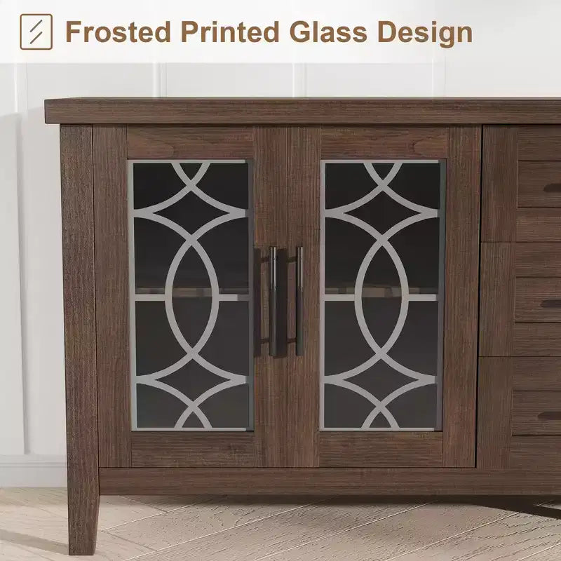 65 Farmhouse TV Stand for TVs up to 70 - Mid-Century Modern Entertainment Center with 2 Glass Doors & 3 Drawers - Wood Media Console