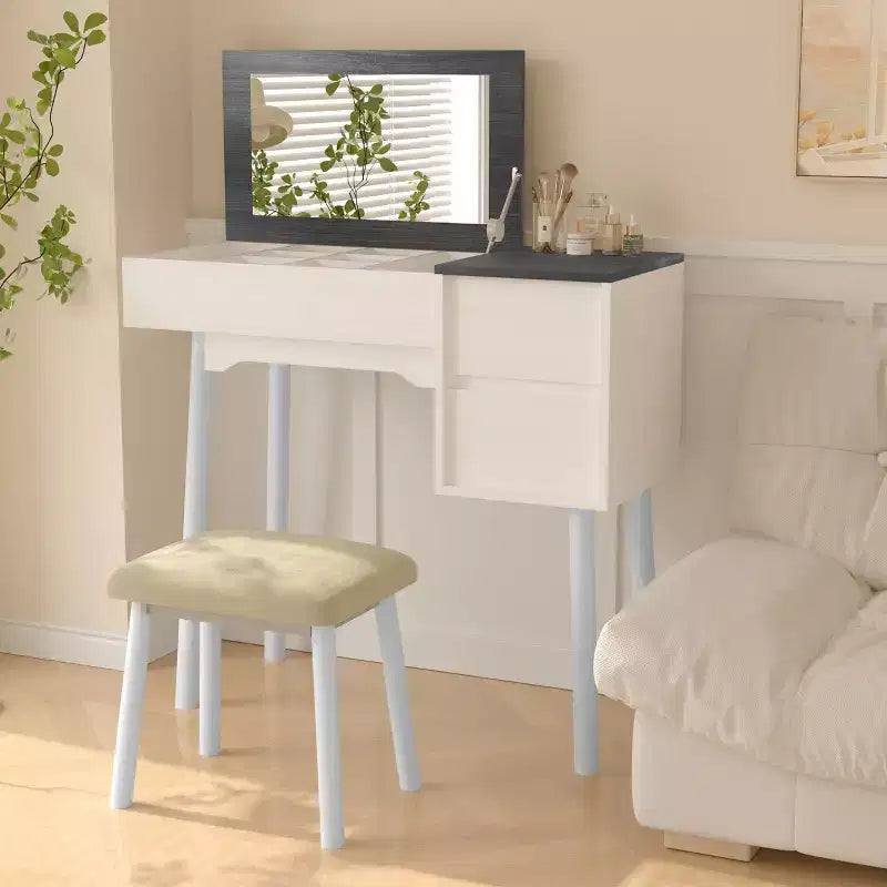 White Makeup Vanity Desk with Flip-Top Mirror, 2 Drawers and 8 Compartments for Bedroom, 3-in-1 Design, Space-Saving Design