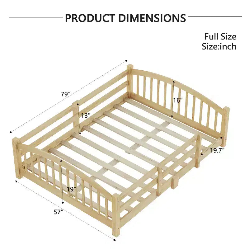 Luxystar Full Size Montessori Low Profile Bed with Safety Rails and Headboard
