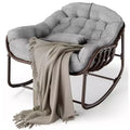 Wicker Patio Egg Rocking Chair, Weather-Resistant Cushion, Supports 450 lbs, Sturdy Metal Frame, for Porch, Garden, Backyard