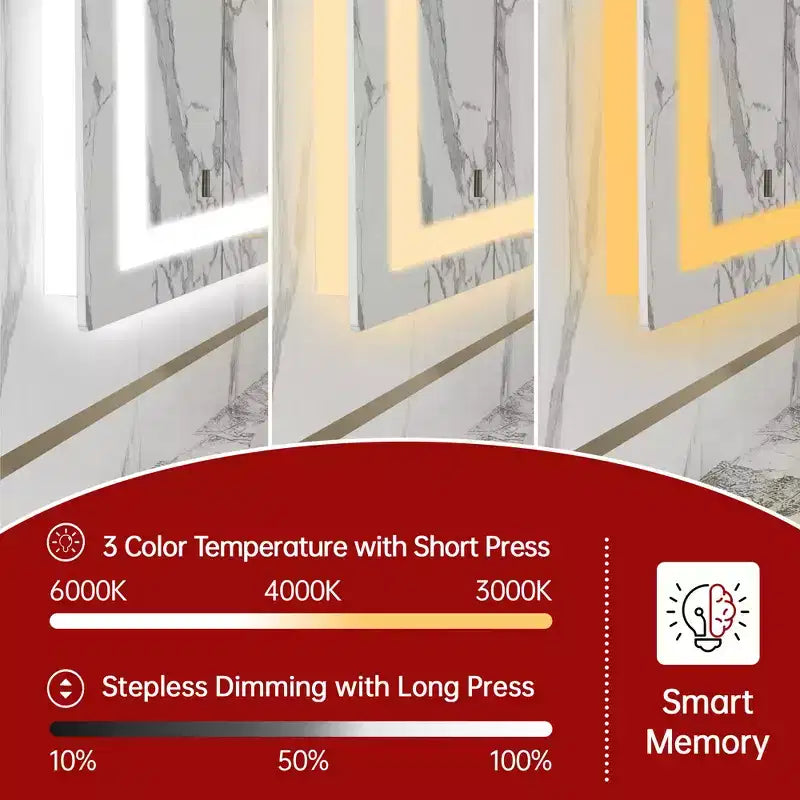 SUMERAIN 48x36 Wall LED Bathroom Mirror Shatter-Proof, ETL Anti-Fog Vanity Mirror Stepless Dimmable