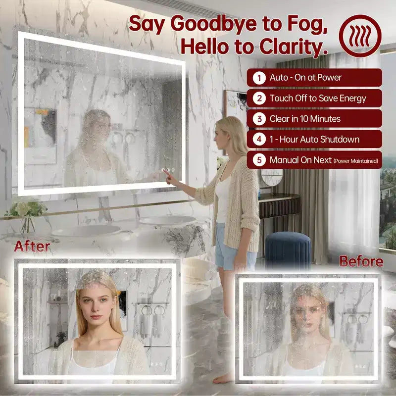 SUMERAIN 48x36 Wall LED Bathroom Mirror Shatter-Proof, ETL Anti-Fog Vanity Mirror Stepless Dimmable