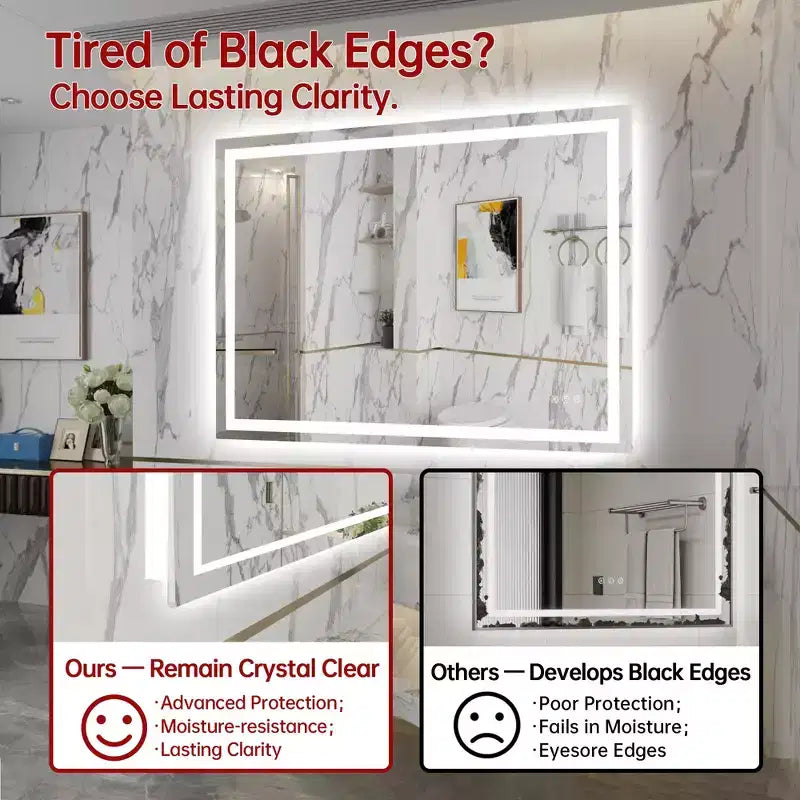 SUMERAIN 48x36 Wall LED Bathroom Mirror Shatter-Proof, ETL Anti-Fog Vanity Mirror Stepless Dimmable