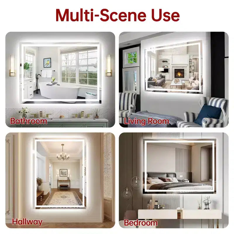 SUMERAIN 48x36 Wall LED Bathroom Mirror Shatter-Proof, ETL Anti-Fog Vanity Mirror Stepless Dimmable