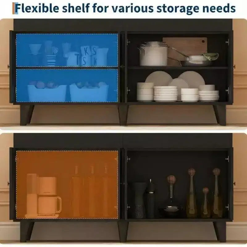 47 Storage Buffet Cabinet with 6 Drawers, Adjustable Shelf, LED Lights and Charging Station for Kitchen and Dining Room