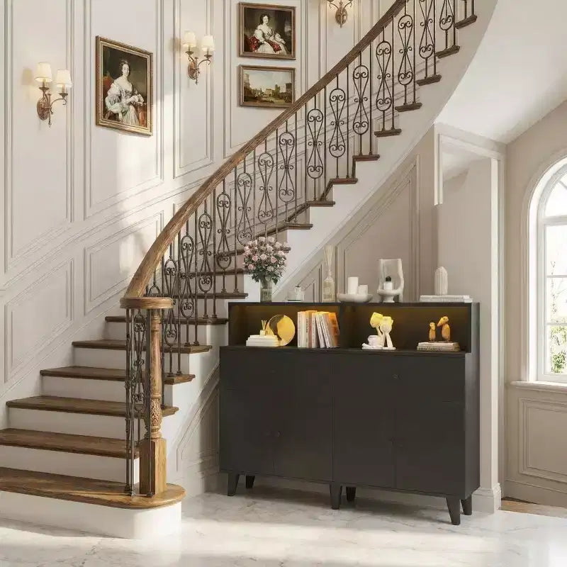 47 Storage Buffet Cabinet with 6 Drawers, Adjustable Shelf, LED Lights and Charging Station for Kitchen and Dining Room