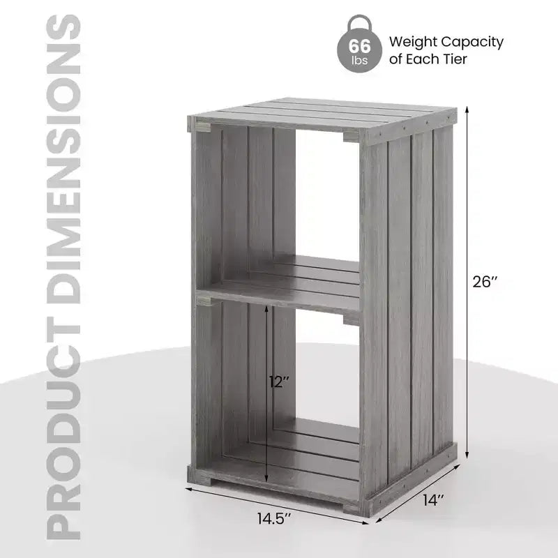 Costway 1/2 PCS 2-Cube Storage Shelf Slatted Paulownia Wood Cubic Organizer with Open Back Gray