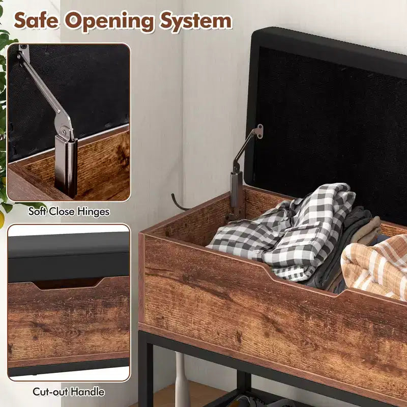 Costway Entryway Bench Shoe Bench w/ Flip Top Box & 2 Door Cabinets PVC Seat Cushion