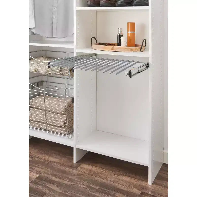 Rev-A-Shelf 24 Pull Out Wire Frame for 9 Pairs of Trouser Pant Rack for Space Saving Home Closet Storage Organization, Chrome, PSC-2414CR