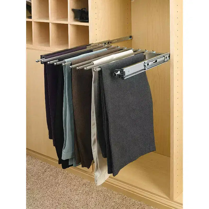 Rev-A-Shelf 24 Pull Out Wire Frame for 9 Pairs of Trouser Pant Rack for Space Saving Home Closet Storage Organization, Chrome, PSC-2414CR