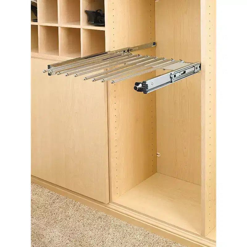 Rev-A-Shelf 24 Pull Out Wire Frame for 9 Pairs of Trouser Pant Rack for Space Saving Home Closet Storage Organization, Chrome, PSC-2414CR