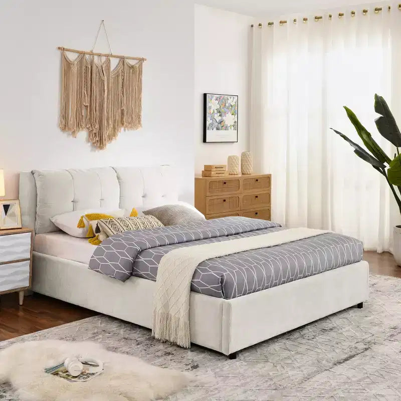 ModernLuxe Queen/King Storage Platform Bed Frame Chenille Upholstered Bed with Soft Headboard