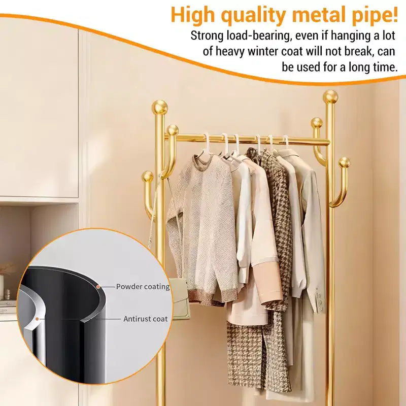 Rolling Clothing Rack with Wheels and Basket Storage, Metal Moveable Large Coat Rack Decorative Clothing Racks for Hanging Clothes