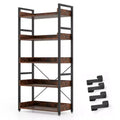 Gymax 1/2PC 5-Tier Storage Rack w/ Hooks Open Shelves Rustic Wood Grain Design Adjustable Feet Brown+Black