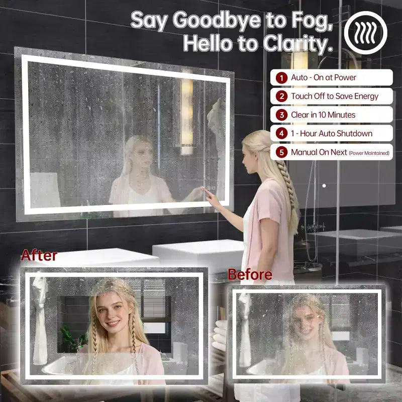 SUMERAIN 48x30 Wall Bathroom Mirror with 3 Color, Anti-Fog ETL Smart LED Vanity Mirror with Light