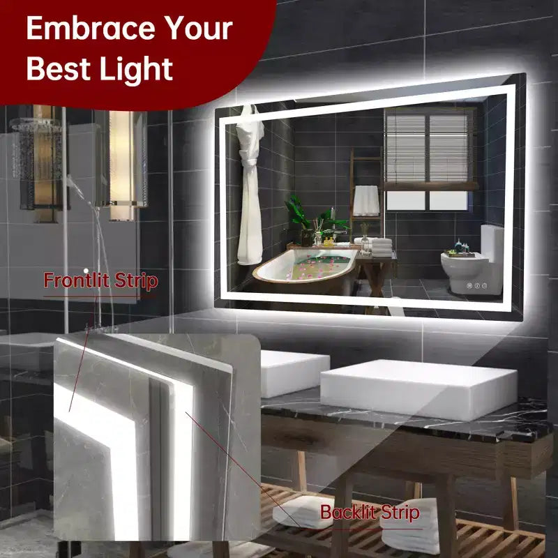 SUMERAIN 48x30 Wall Bathroom Mirror with 3 Color, Anti-Fog ETL Smart LED Vanity Mirror with Light