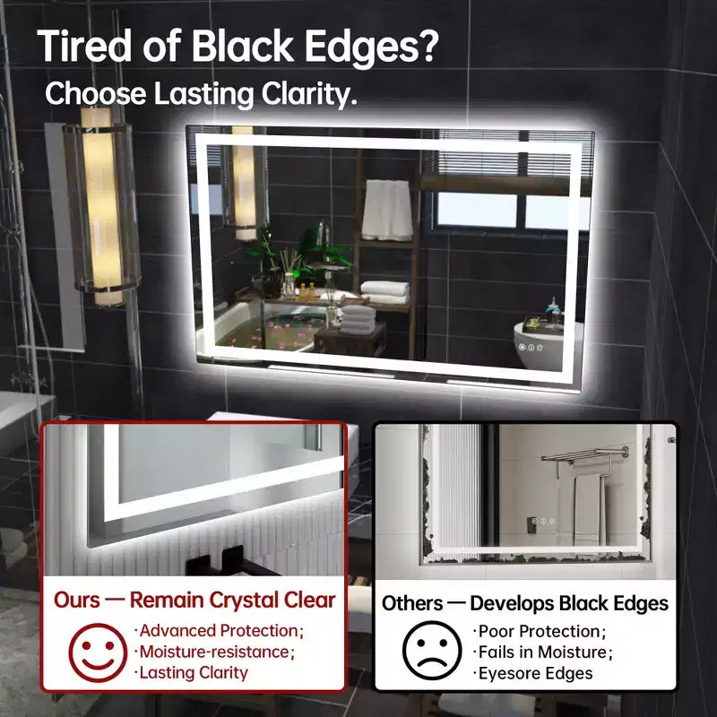SUMERAIN 48x30 Wall Bathroom Mirror with 3 Color, Anti-Fog ETL Smart LED Vanity Mirror with Light