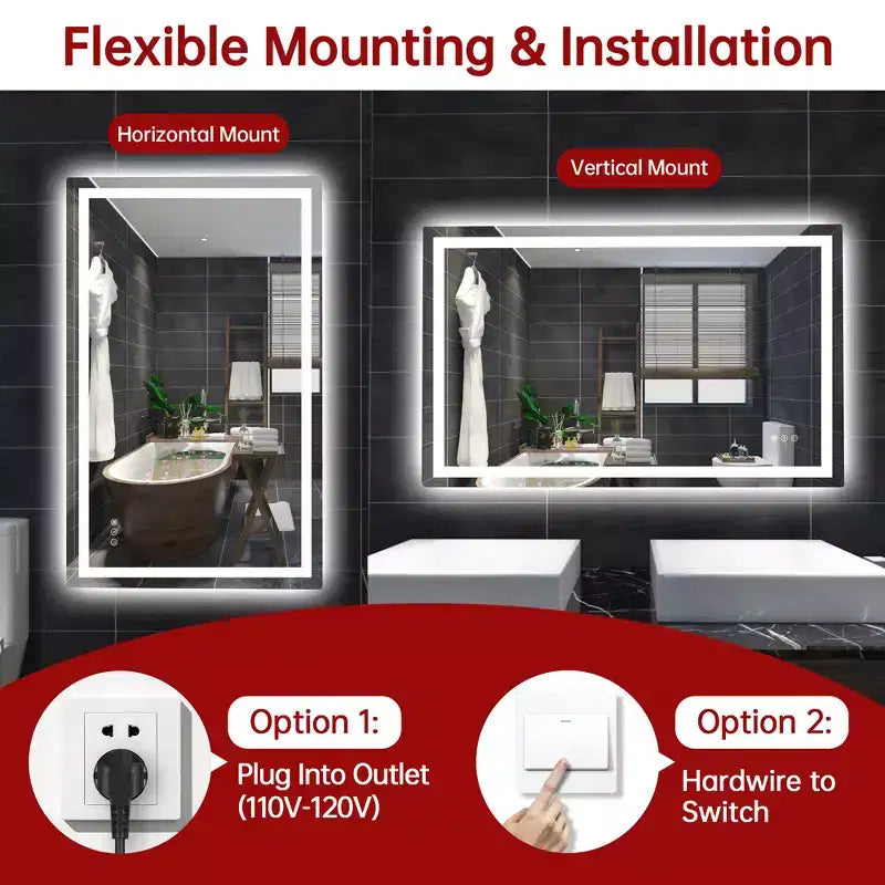 SUMERAIN 48x30 Wall Bathroom Mirror with 3 Color, Anti-Fog ETL Smart LED Vanity Mirror with Light