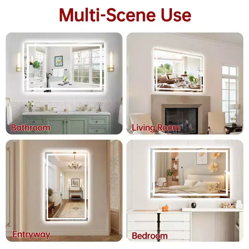 SUMERAIN 48x30 Wall Bathroom Mirror with 3 Color, Anti-Fog ETL Smart LED Vanity Mirror with Light