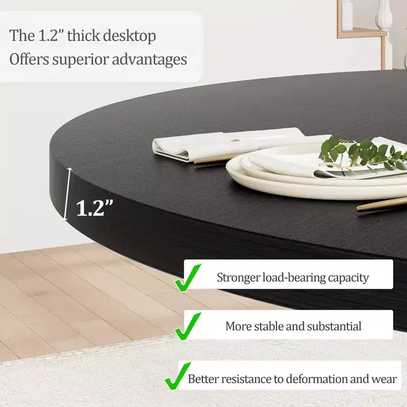 47.2 Round Dining Table for 4-6, Black Wood Kitchen Table with Pedestal Base and Adjustable Feet