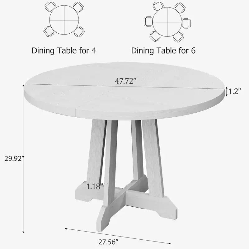 47.2 Round Dining Table for 4-6, Black Wood Kitchen Table with Pedestal Base and Adjustable Feet