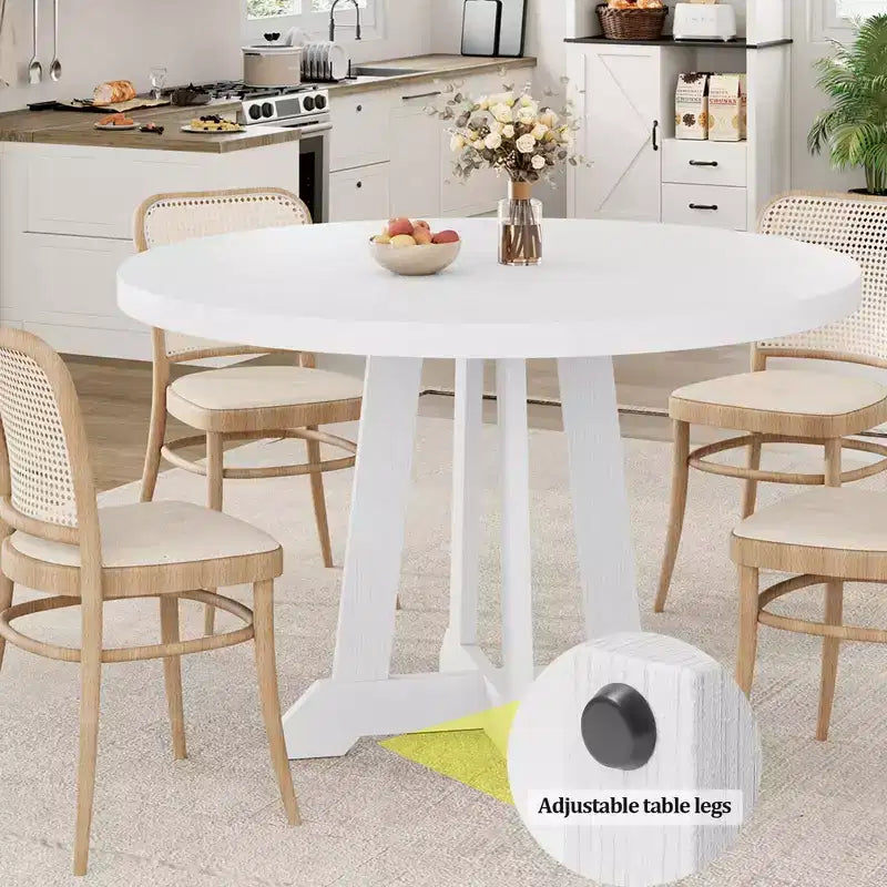 47.2 Round Dining Table for 4-6, Black Wood Kitchen Table with Pedestal Base and Adjustable Feet