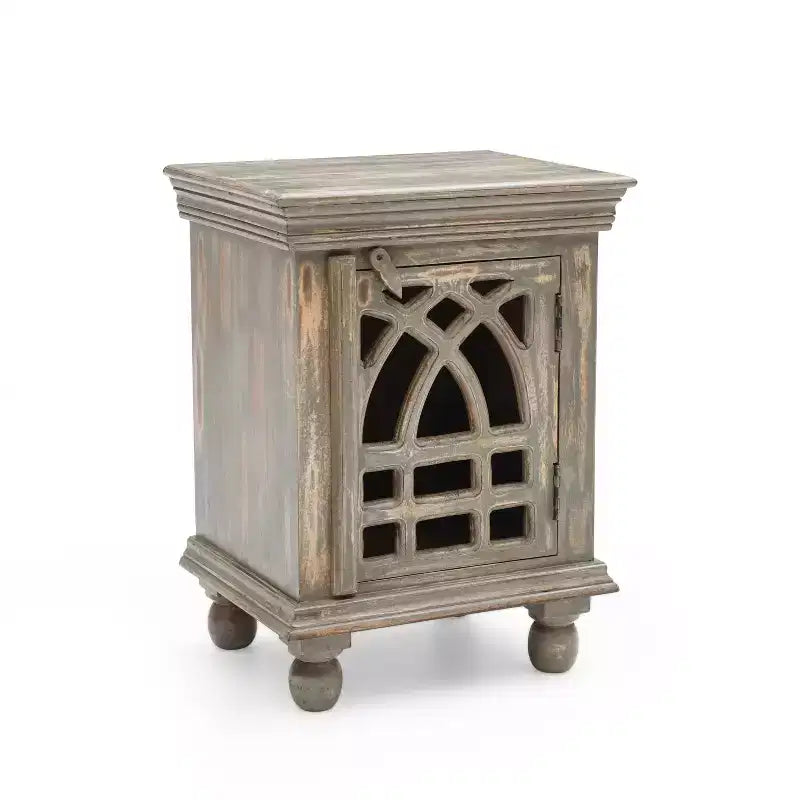 Antique Grey Wood Stylish Functional Nightstand for Bedroom Living Room