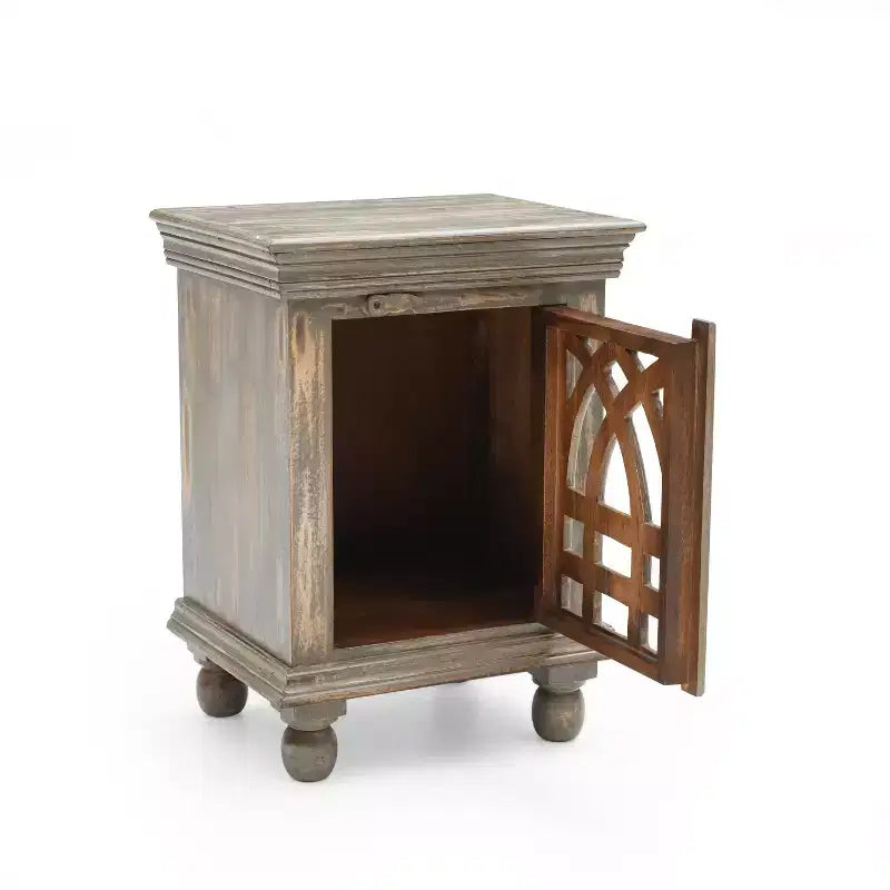 Antique Grey Wood Stylish Functional Nightstand for Bedroom Living Room