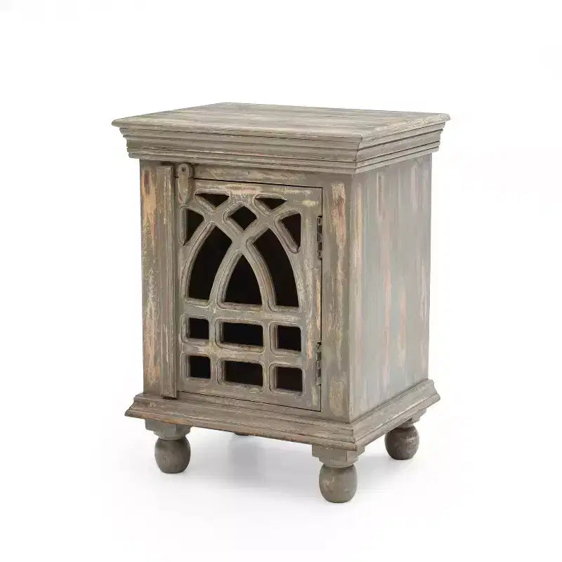 Antique Grey Wood Stylish Functional Nightstand for Bedroom Living Room