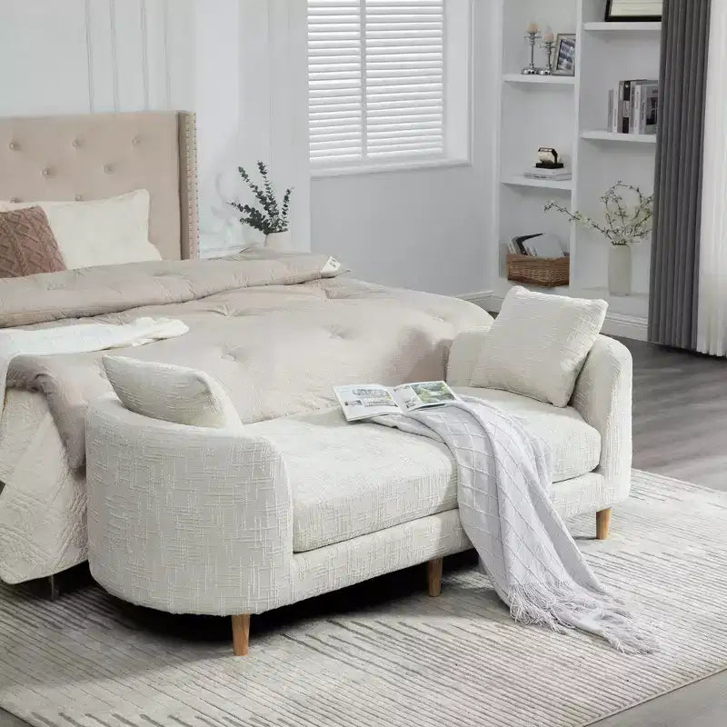 Upholstered Bench Padded Bed End Bench Chenille Chaise Lounge Couch Minimalist Entryway Bench Footstool with Soft Cushion & Pillow - ModernLuxe