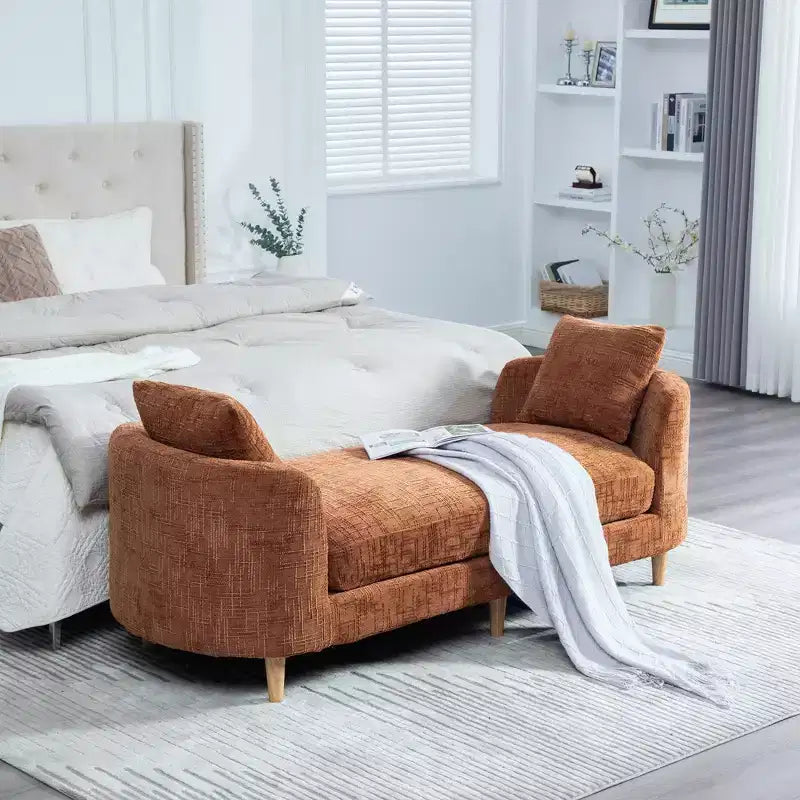 Upholstered Bench Padded Bed End Bench Chenille Chaise Lounge Couch Minimalist Entryway Bench Footstool with Soft Cushion & Pillow - ModernLuxe