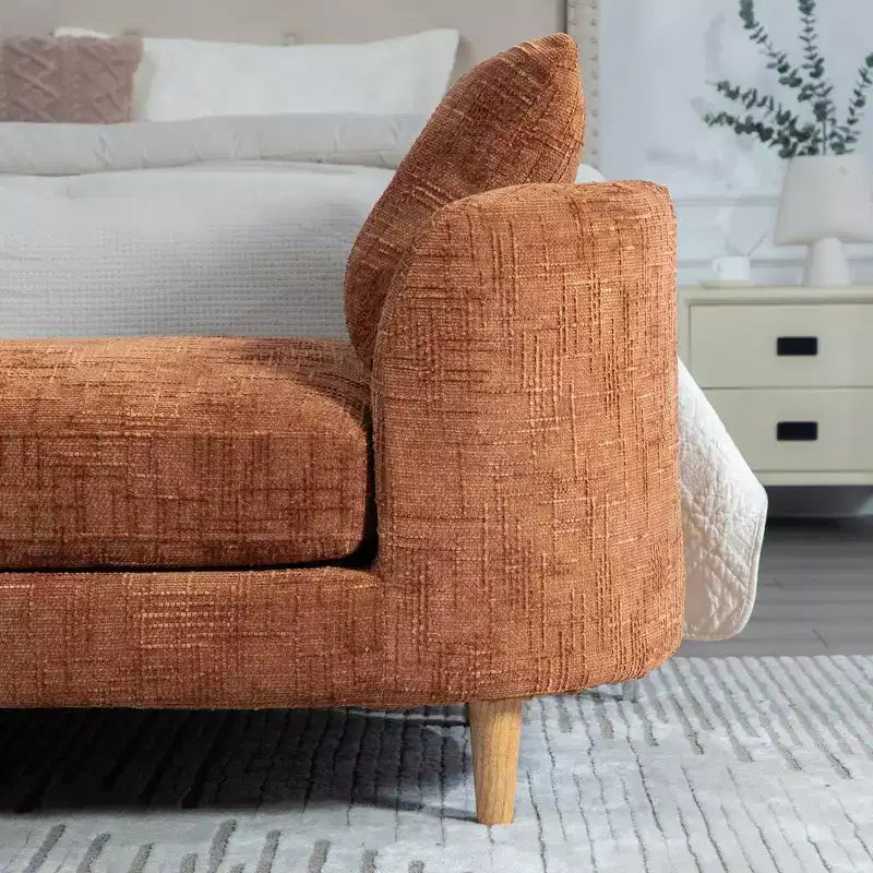 Upholstered Bench Padded Bed End Bench Chenille Chaise Lounge Couch Minimalist Entryway Bench Footstool with Soft Cushion & Pillow - ModernLuxe