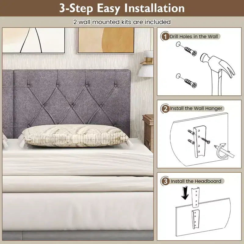 Costway Upholstered Headboard for Twin Size Bed w/ Fabric Upholstery Adjustable Height