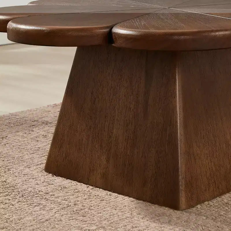 Art Leon Modern Coffee Table, Petal Shape Circle Center Table with Rubber Wood Base for Living Room