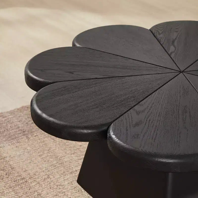 Art Leon Modern Coffee Table, Petal Shape Circle Center Table with Rubber Wood Base for Living Room