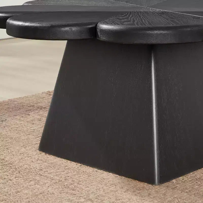 Art Leon Modern Coffee Table, Petal Shape Circle Center Table with Rubber Wood Base for Living Room