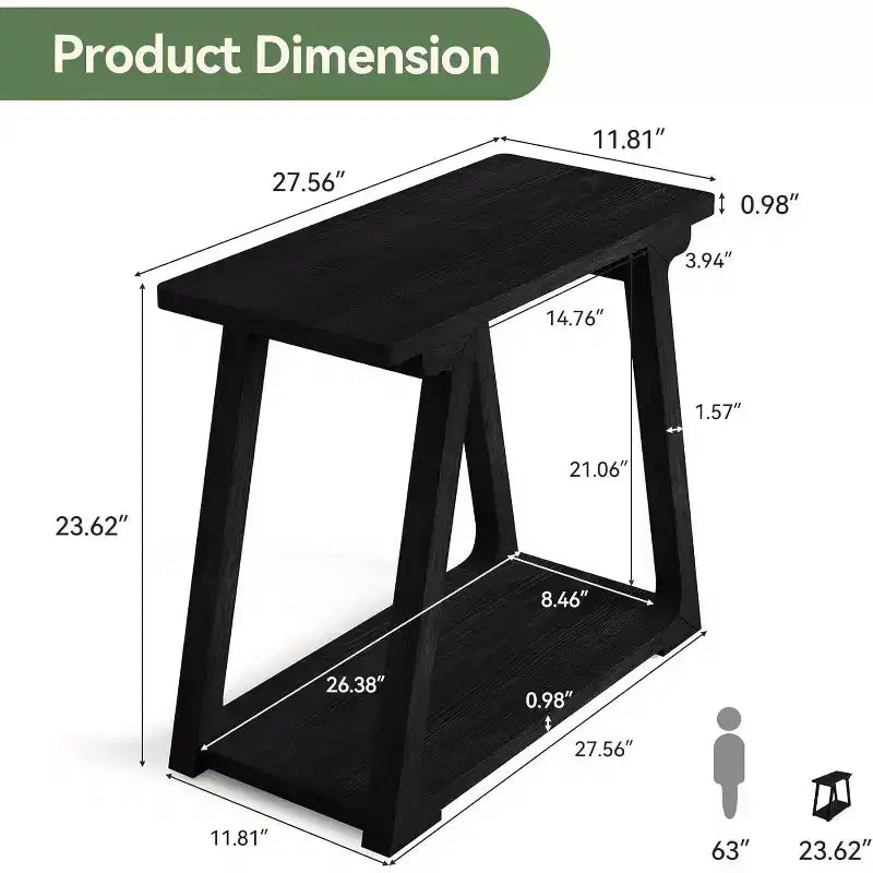 Lantine 2-Tier Solid Wood End Table, Rectangle Farmhouse Narrow Side Table with Trapezoidal Base for Living Room, Easy Assembly