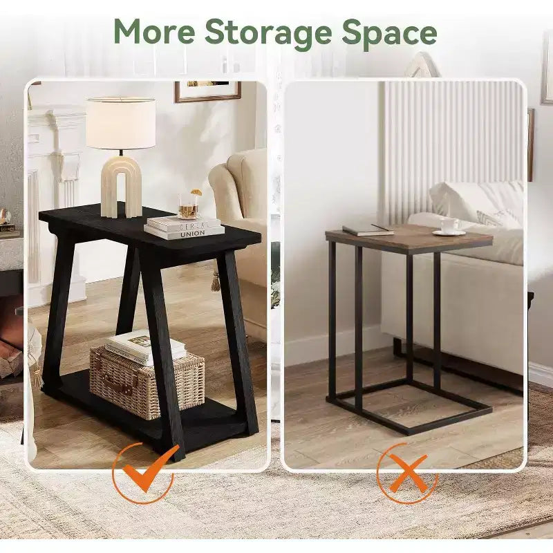 Lantine 2-Tier Solid Wood End Table, Rectangle Farmhouse Narrow Side Table with Trapezoidal Base for Living Room, Easy Assembly