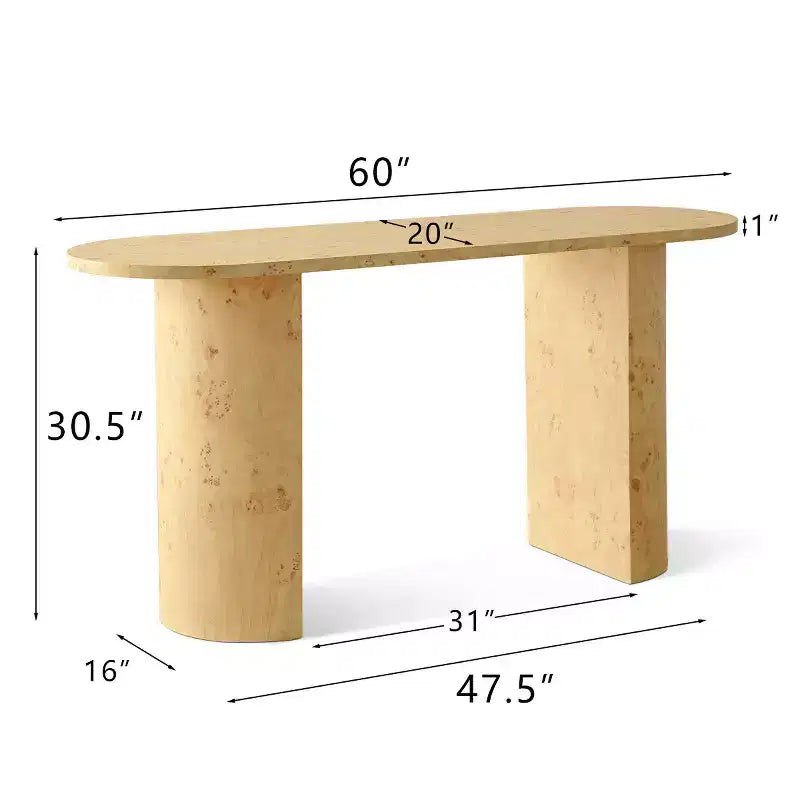 Modern 60 Oval Entryway Console Table with Burlwood Wood Grain and Semi-Circle Legs, Sofa Table for Foyer, Hallway or Living Room-Panipeachy
