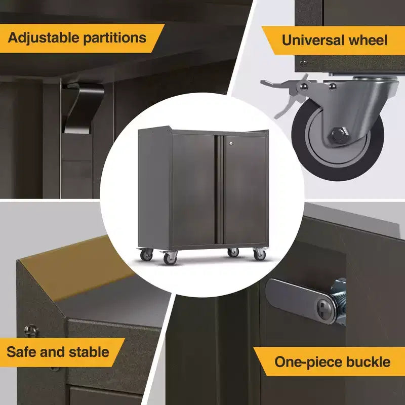 AOBABO Lockable Steel File Storage Organizer Cabinet with Adjustable Shelves and Wheels for Home, School, Office, and Garage Organization, Black