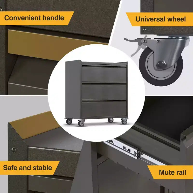 AOBABO Lockable Steel File Storage Organizer Cabinet with Adjustable Shelves and Wheels for Home, School, Office, and Garage Organization, Black