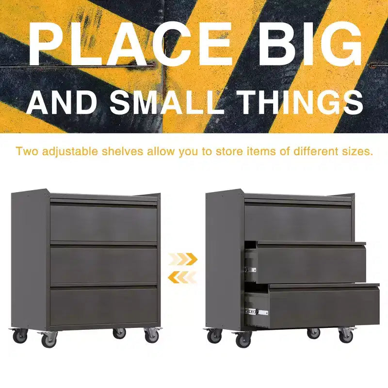 AOBABO Lockable Steel File Storage Organizer Cabinet with Adjustable Shelves and Wheels for Home, School, Office, and Garage Organization, Black