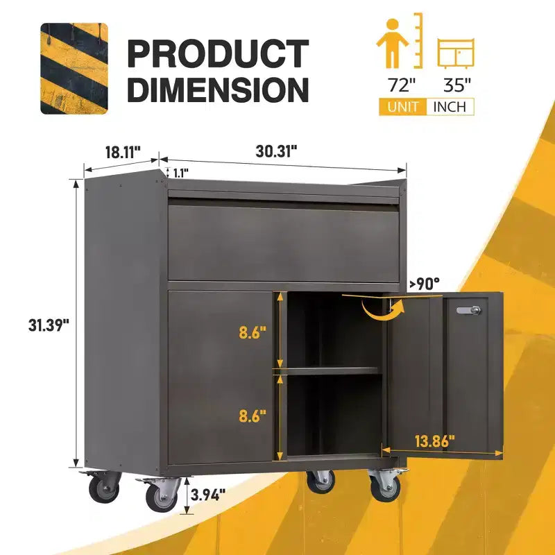AOBABO Lockable Steel File Storage Organizer Cabinet with Adjustable Shelves and Wheels for Home, School, Office, and Garage Organization, Black