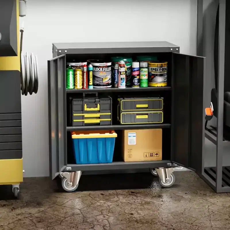 AOBABO Lockable Steel File Storage Organizer Cabinet with Adjustable Shelves and Wheels for Home, School, Office, and Garage Organization, Black
