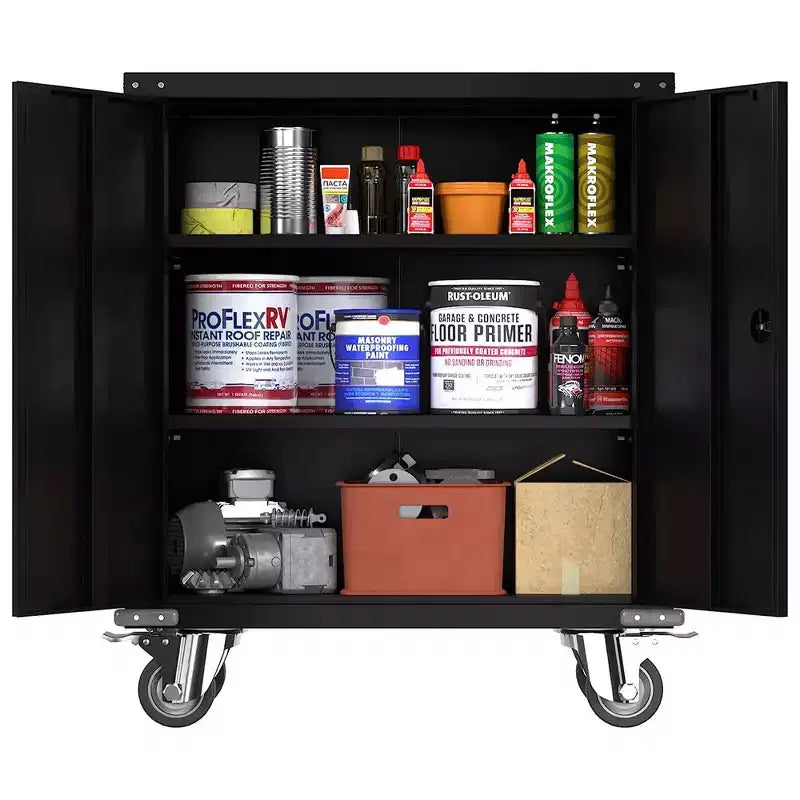 AOBABO Lockable Steel File Storage Organizer Cabinet with Adjustable Shelves and Wheels for Home, School, Office, and Garage Organization, Black