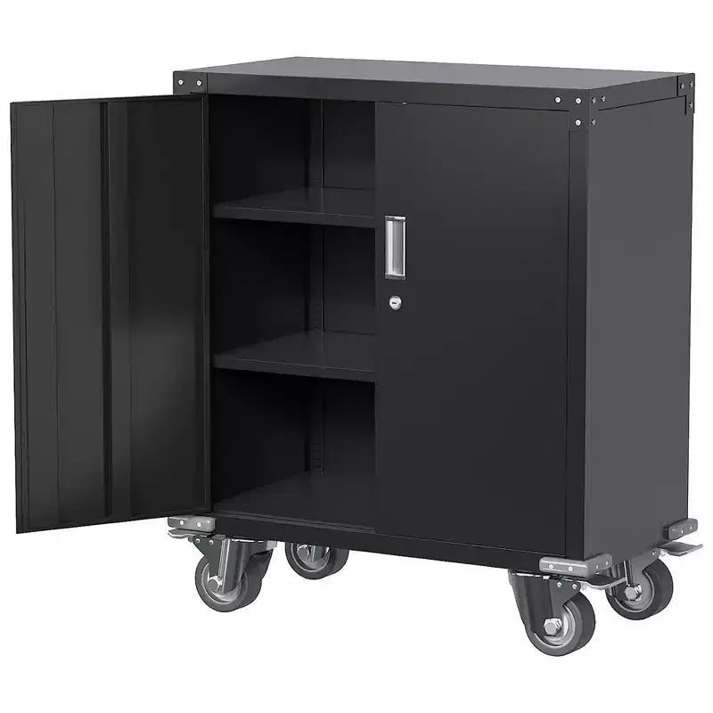 AOBABO Lockable Steel File Storage Organizer Cabinet with Adjustable Shelves and Wheels for Home, School, Office, and Garage Organization, Black