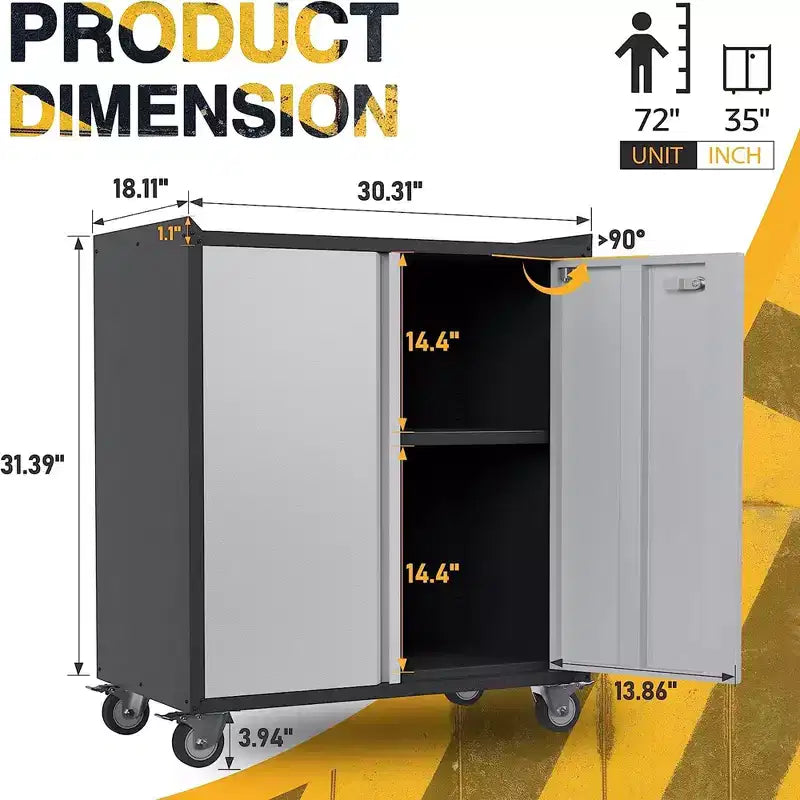 AOBABO Lockable Steel File Storage Organizer Cabinet with Adjustable Shelves and Wheels for Home, School, Office, and Garage Organization, Black