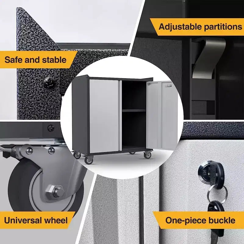 AOBABO Lockable Steel File Storage Organizer Cabinet with Adjustable Shelves and Wheels for Home, School, Office, and Garage Organization, Black