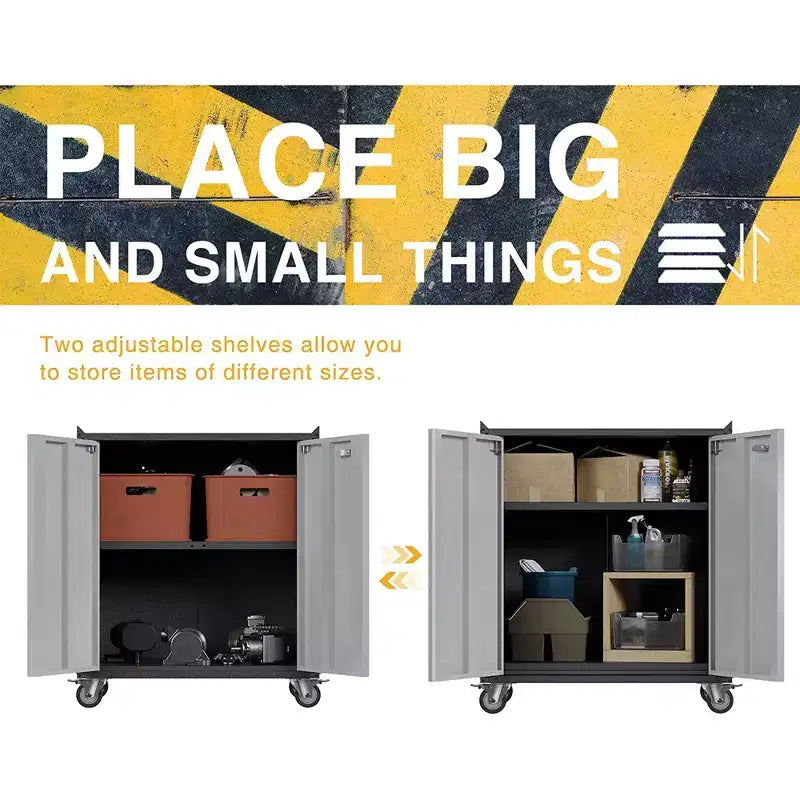 AOBABO Lockable Steel File Storage Organizer Cabinet with Adjustable Shelves and Wheels for Home, School, Office, and Garage Organization, Black